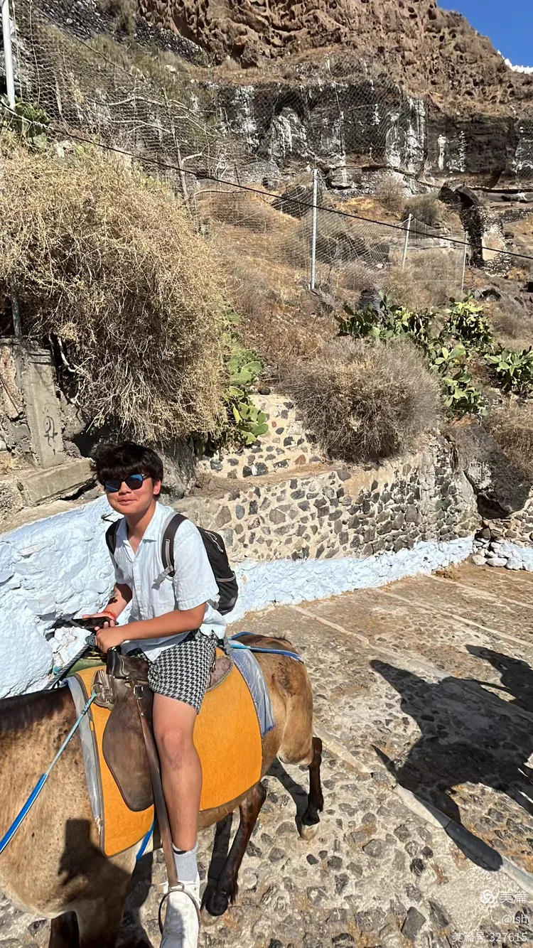 圣托里尼岛的夏日之旅:骑驴上山